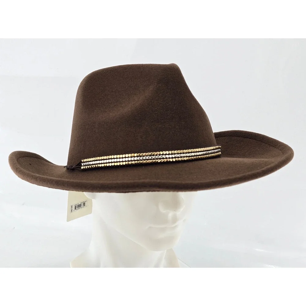 Lucky Brand Fedora Hat Womens One Size Brown Beaded Band LB4215 - New